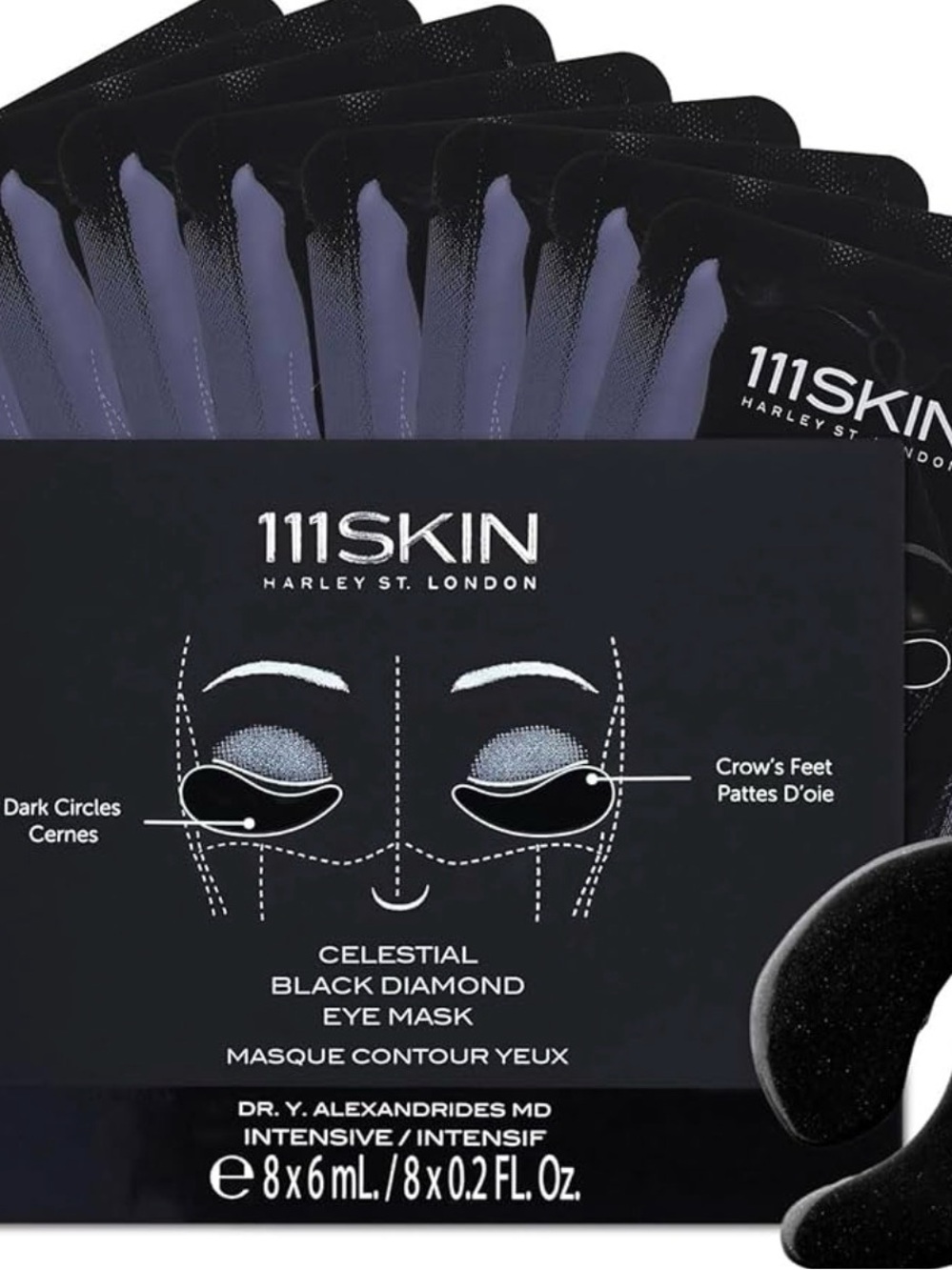 111SKIN Celestial Black Diamond Eye Mask — Black and Silver Accents 6 pack